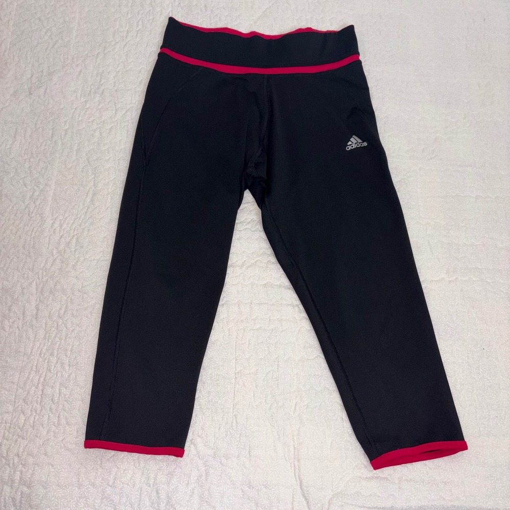 Adidas Climalite capri Leggings Black Pink Trim Workout Pants Womens Small